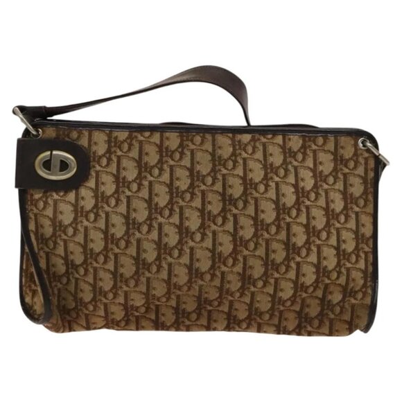 Christian Dior Trotter Canvas Shoulder Bag Brown Gold Auth 124990 - Picture 4 of 14